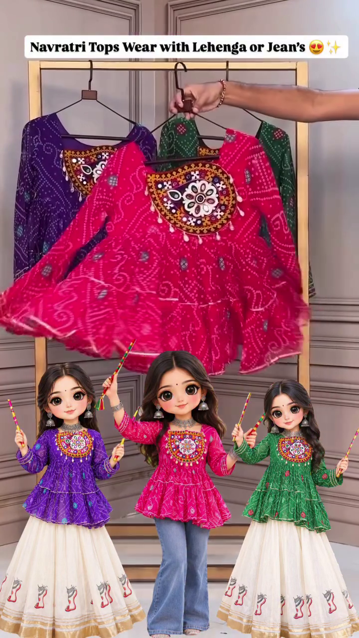💖✨ Vibrant Pink Bandhani-Style Peplum Top With Mirror-Work Yoke For Festive Navratri & Indo-Western Styling