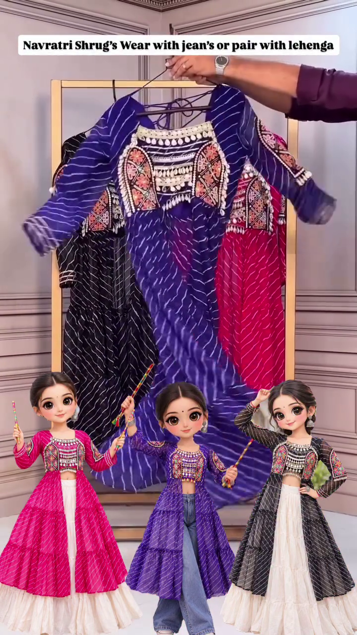 💜✨ Traditional Purple Navratri Long Shrug With Embroidered Mirror-Style Yoke For Versatile Indo-Western Festive Looks