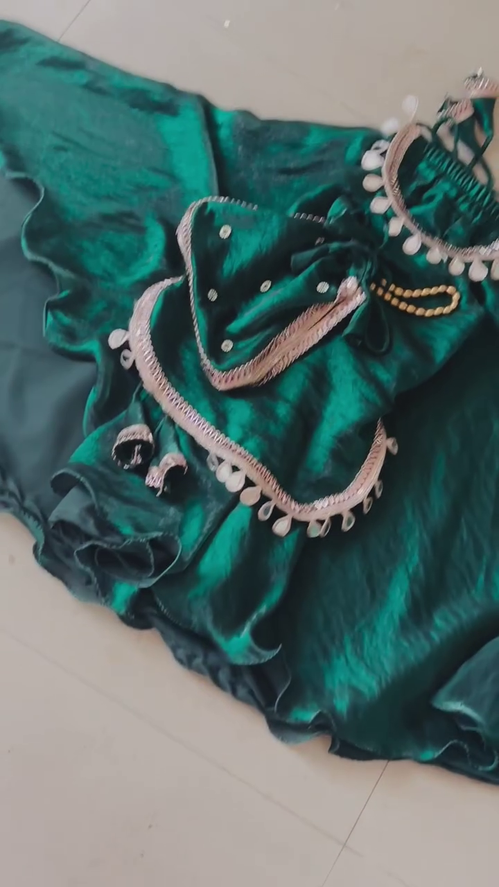 ✨ Rich Emerald Green Festive Outfit With Silver Border, Mirror Accents, Tassels & Elegant Traditional Detailing