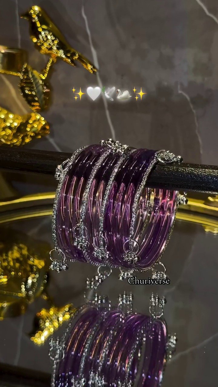 Purple Glass Bridal Bangles Set with Stone Work Traditional Wedding Jewelry Collection